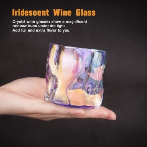 NiHome Iridescent Twisted Crystal Whiskey Glasses 6-Pack 8oz Hand-Blown Lead-Free Old Fashioned Bar Tumbler for Scotch Rum Bourbon Cocktail