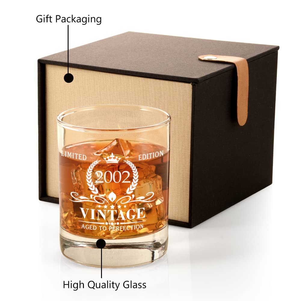 Triwol 2002 22nd Birthday Gifts for Men, Vintage Whiskey Glass 22 Birthday Gifts for Him, Son, Husband, Brother, Funny 22th Birthday Gift Present Ideas for Him, 22 Year Old Bday Party Decoration