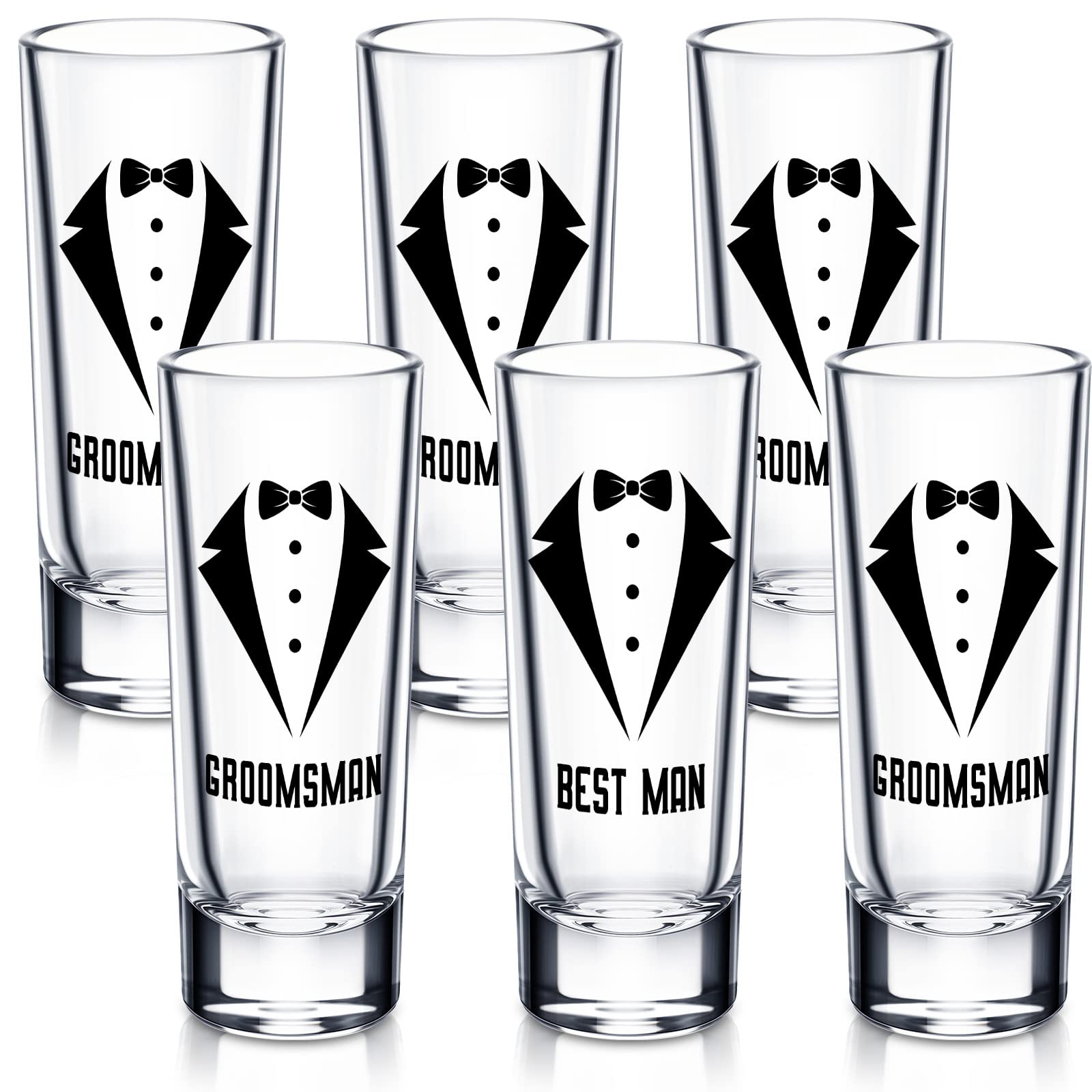 Rtteri 6 Pcs Wedding Shot Glasses Set 1 Best Man 5 Groomsmen Shot Glasses Wedding Party Favors Shot Glasses Bachelor Party Favors Groomsman Gifts Bachelor Party Decorations for Proposal Men,2 oz