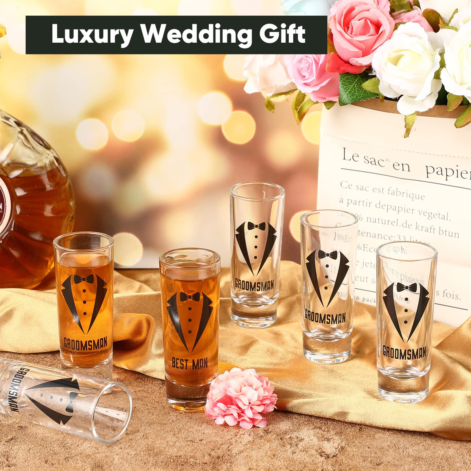 Rtteri 6 Pcs Wedding Shot Glasses Set 1 Best Man 5 Groomsmen Shot Glasses Wedding Party Favors Shot Glasses Bachelor Party Favors Groomsman Gifts Bachelor Party Decorations for Proposal Men,2 oz