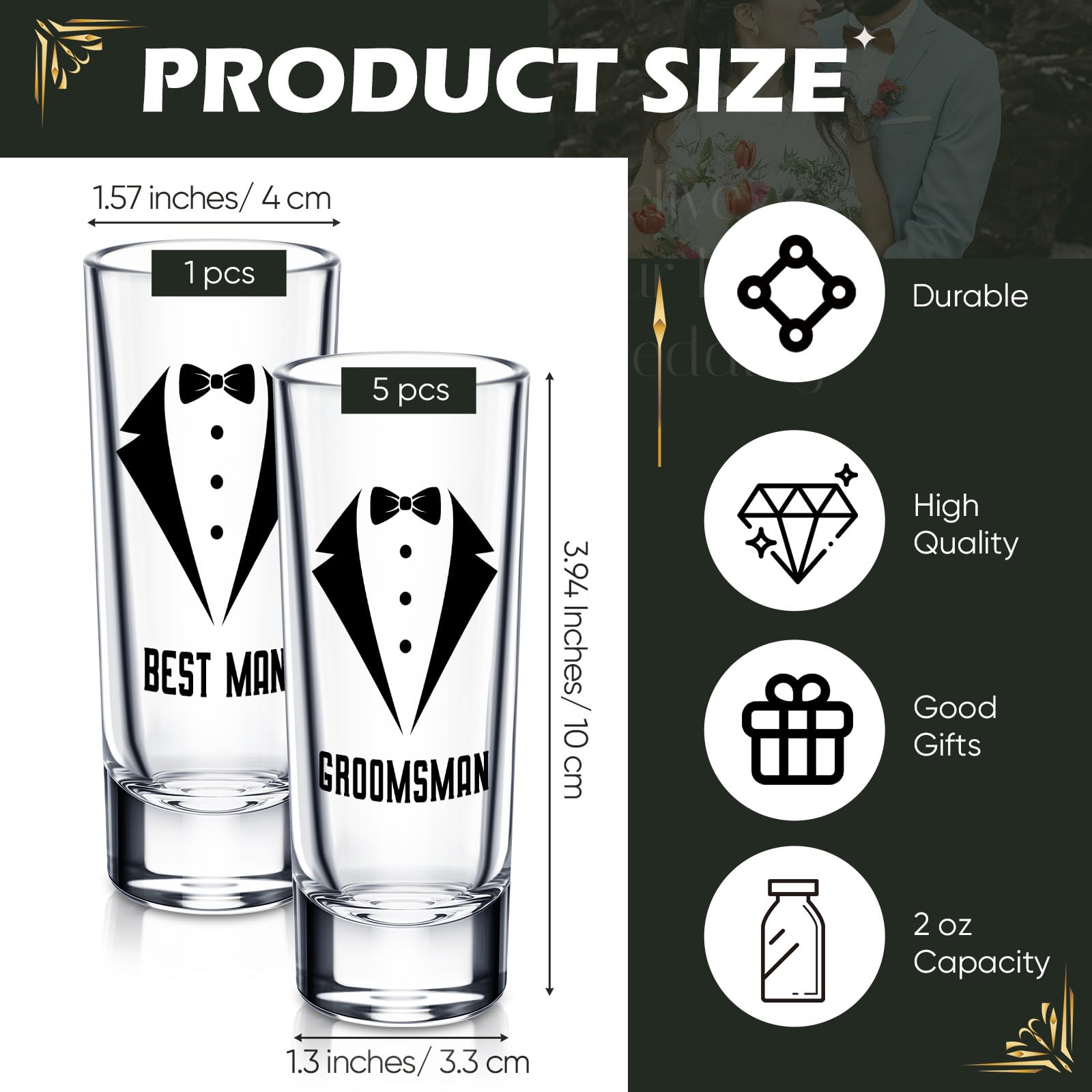 Rtteri 6 Pcs Wedding Shot Glasses Set 1 Best Man 5 Groomsmen Shot Glasses Wedding Party Favors Shot Glasses Bachelor Party Favors Groomsman Gifts Bachelor Party Decorations for Proposal Men,2 oz