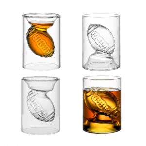 madarc sport - set of 4 - football reversible shot glasses 2oz / 4.5oz, with 3d relief football ball shape inside - (modern)