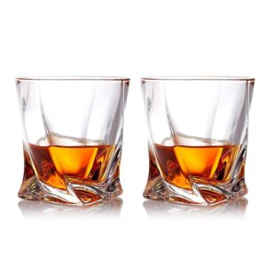 gmark twist design whiskey glasses 10oz set of 2, with 4 granite chilling whisky rocks scotch glasses old fashioned whiskey tumblers gift pack. crystal clarity glassware for scotch gm2027
