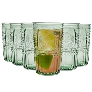 bormioli rocco romantic set of 6 cooler glasses, 16 oz. colored crystal glass, pastel green, made in italy.