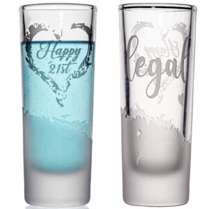 21st birthday shot glass, 2 oz 2-sided finally legal 2002 happy 21st shot glass for a birthday present or 21st birthday party, funny 21st birthday gifts for him or her celebrating 21 (1 pack)
