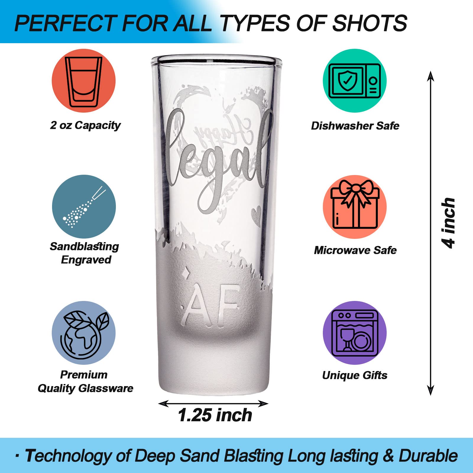 21st Birthday Shot Glass, 2 Oz 2-Sided Finally Legal 2002 Happy 21st Shot Glass for a Birthday Present or 21st Birthday Party, Funny 21st Birthday Gifts for Him or Her Celebrating 21 (1 Pack)