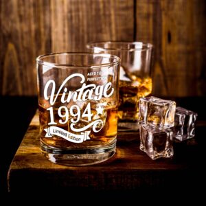 Old Fashioned Glasses-1994-Vintage 1994 Old Time Information 10.25oz Whiskey Rocks Glass -30th Birthday Aged to Perfection - 30 Years Old Gifts Bourbon Scotch Lowball Old Fashioned-1PACK