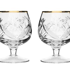 Set of 2 Hand Made Vintage Crystal Glasses, Brandy & Cognac Snifter with 24K Gold Rim, Old-Fashioned Glassware, 7 fluid ounces