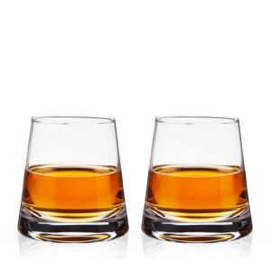 viski burke whiskey glasses with pyramid design, rocks glass, crystal angled tumblers for scotch and cocktails, clear, 8 oz, set of 2