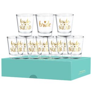 lady & home bride and bride squad bachelorette party shot glasses-2.5oz,set of 10,1 bride and 9 bride squad shot glasses,perfect bridesmaid gifts for women and bachelorette party favors (squad)