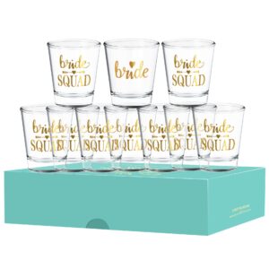 LADY & HOME Bride and Bride Squad Bachelorette Party Shot Glasses-2.5oz,Set of 10,1 Bride and 9 Bride Squad Shot Glasses,Perfect Bridesmaid Gifts for Women and Bachelorette Party Favors (Squad)