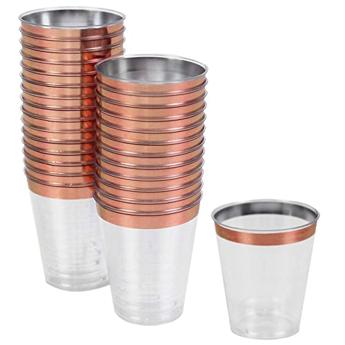 Just Artifacts 2oz Plastic Shot Glasses (120pcs, Metallic Rose Gold Rim)