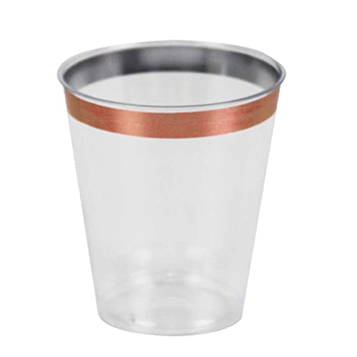 Just Artifacts 2oz Plastic Shot Glasses (120pcs, Metallic Rose Gold Rim)