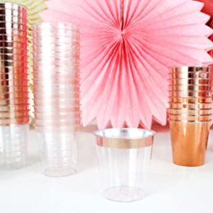 Just Artifacts 2oz Plastic Shot Glasses (120pcs, Metallic Rose Gold Rim)