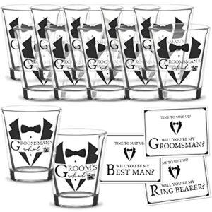 12 groomsmen shot glasses - 11 groomsman shot glasses 1 groom shot glass, wedding shot glasses groomsmen proposal gift, 14 will you be my groomsmen cards -10 groomsmen 2 best man 2 ring bearer