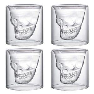 dsyj skull face shot glasses heavy base crystal cups set of 4, party home and entertainment dining beverage drinking glassware for whiskey brandy liquor bar decor jello 75 ml/2.64oz clear