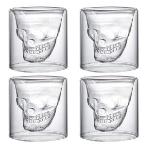 DSYJ Skull Face Shot Glasses Heavy Base Crystal Cups Set of 4, Party Home and Entertainment Dining Beverage Drinking Glassware for Whiskey Brandy Liquor Bar Decor Jello 75 ML/2.64oz Clear