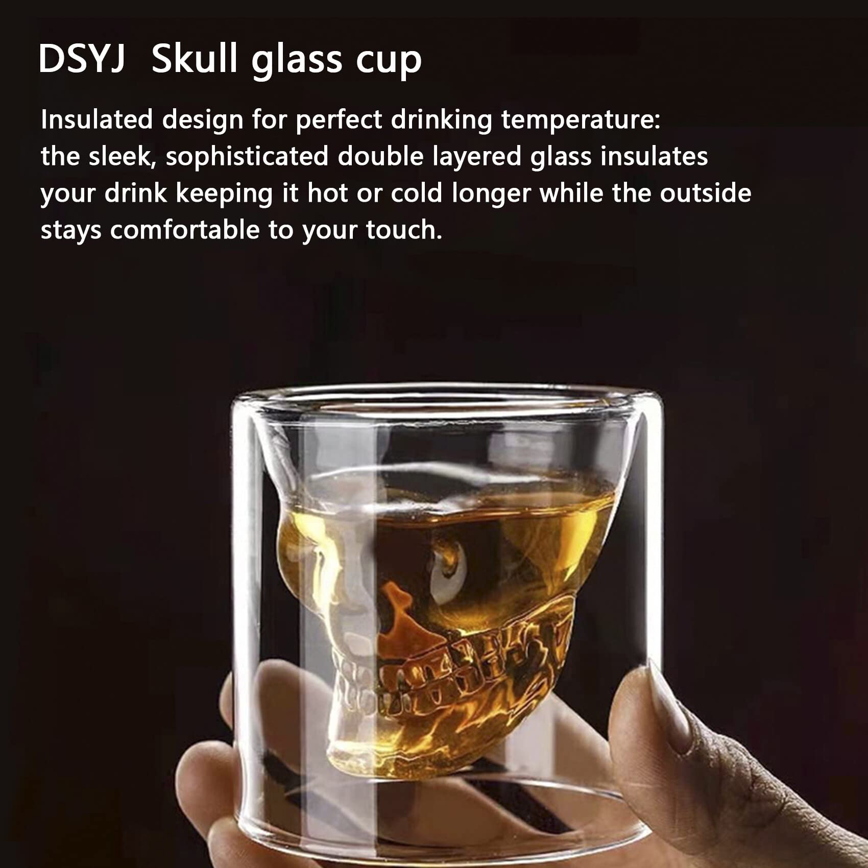 DSYJ Skull Face Shot Glasses Heavy Base Crystal Cups Set of 4, Party Home and Entertainment Dining Beverage Drinking Glassware for Whiskey Brandy Liquor Bar Decor Jello 75 ML/2.64oz Clear