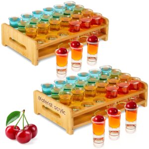 2 set shot glasses set 24 pcs 0.5 oz/ 15 ml mini acrylic shot glass with tray holder wood serving tray tequila glasses clear shot glasses for club party bar