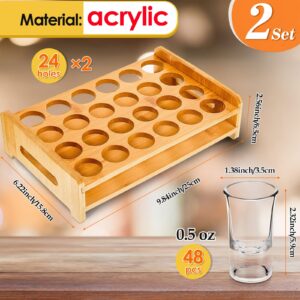 2 Set Shot Glasses Set 24 pcs 0.5 Oz/ 15 ml Mini Acrylic Shot Glass with Tray Holder Wood Serving Tray Tequila Glasses Clear Shot Glasses for Club Party Bar