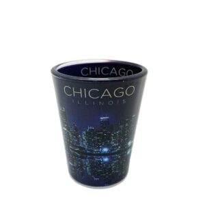 chicago night scene glass souvenir two-sided shot glass - 2 ounce