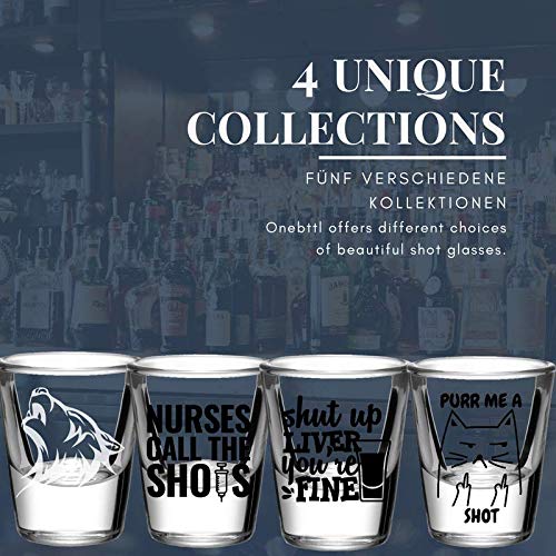 Shot glasses Set of 2, Funny drinking gifts for Cat lovers, Men, Women, Heavy Base shot glass for Birthday/Christmas, Purr me a shot, 1.5 oz, Onebttl