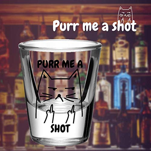 Shot glasses Set of 2, Funny drinking gifts for Cat lovers, Men, Women, Heavy Base shot glass for Birthday/Christmas, Purr me a shot, 1.5 oz, Onebttl