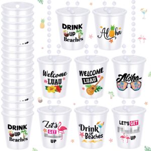 ecally 24 pcs hawaiian luau party shot glasses bead necklace summer necklace cups funny tropical flamingo plastic shot glass necklace for adults summer beach hawaiian supplies