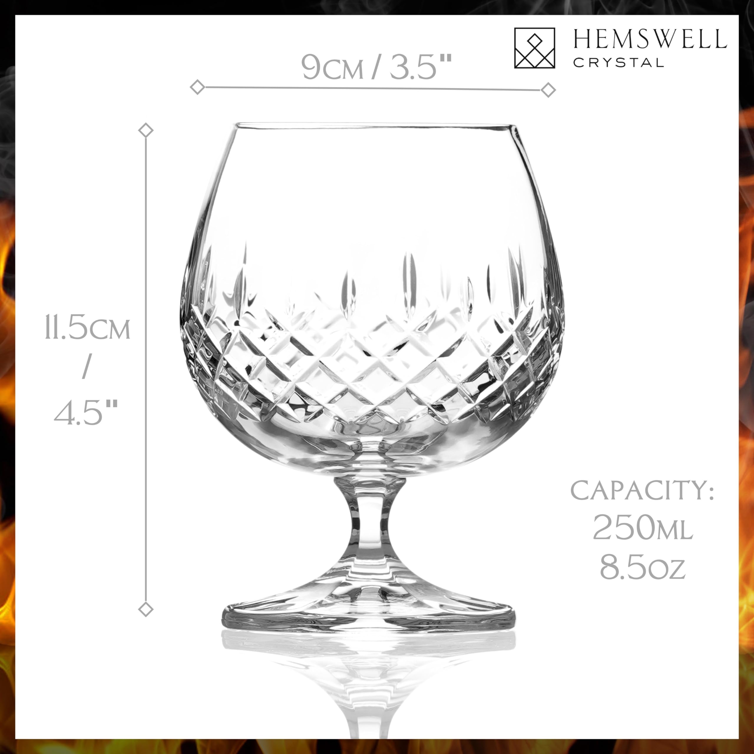 Hemswell Crystal Brandy Snifter Glasses Set of 2 - Small Cut Glass Brandy Goblets for Scotch or Whiskey - Elegant Cognac Glasses - European Crystal 8.5oz - Wicklow Design