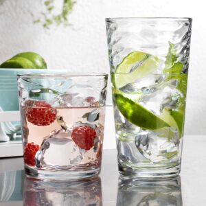 modern drinking glasses12 piece set, reflection glassware, includes 6 cooler glasses(17oz) 6 dof glasses(13oz) 12-piece elegant glassware set (6 - 17 oz coolers 6 - 13 oz rocks)