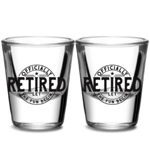 onebttl retirement gifts for men & women, funny retirement shot glasses set of 2-1.5oz shot drinking glass retirement gifts for couples, gifts for the retired - officially retired