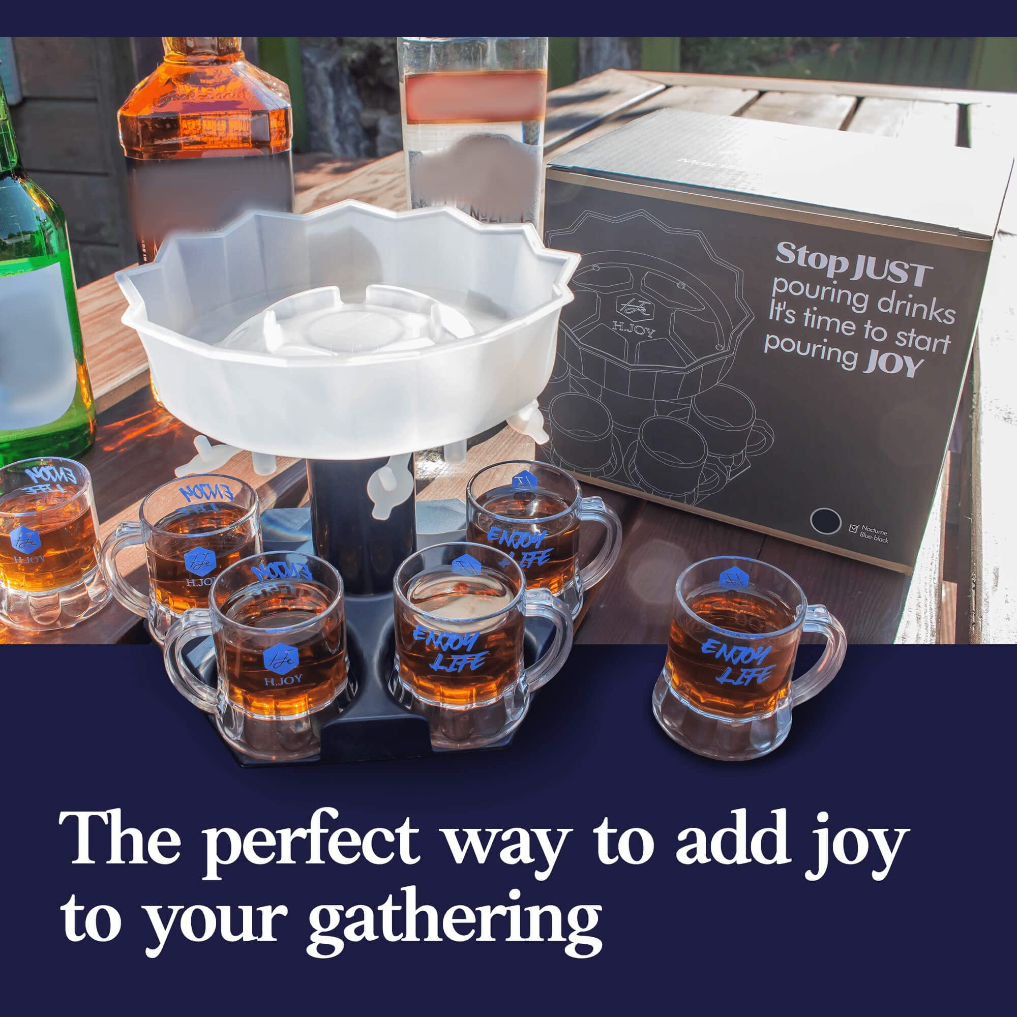 H.JOY Shot Dispenser, Unleash the Joy of Effortless Pouring for Social Gatherings and Parties - Pour 6 Shots Simultaneously with Unmatched Style, and Reliability (Nocturne Blue Black)