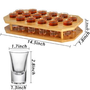 SOUJOY 16 Shot Glass Server Tray, 1 oz Shot Glass Set with Bamboo Tray, Party Serving Holder for Bar, Pub, Party, Club Drinking