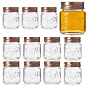juvale 12 pack mini mason jar shot glasses with lids, 2 oz for ginger shots, juices, cocktails, homemade sauces