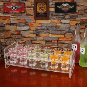 D&Z Shot Glass Holder, 12 Heavy Base Crystal Clear Shot Glasses for Whiskey Vodka Rum Cocktail Tequila, Acrylic Shot Glass Set Stand/Rack/Display/Serving Tray for Bar,Pub,Party [ 1 oz. Each Glass ]