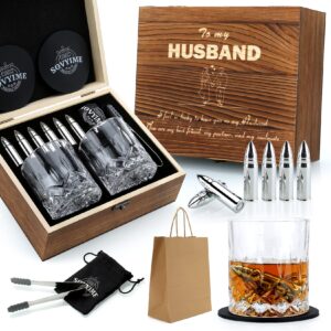 anniversary sovyime gifts for husband, whiskey stones glasses gifts for men, valentines day birthday wedding gifts ideas for husband,stainless steel bourbon scottish whiskey drinking set for christmas