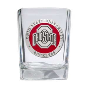 heritage pewter ohio state square shot glass | hand-sculpted 1.5 ounce shot glass | intricately crafted metal pewter alma mater inlay