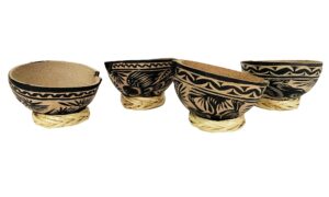 the curated pantry mezcal jicaras (small, shot glass size)- holds 2-3 ounces -hand-carved from mexico with natural fiber base (black, 4)