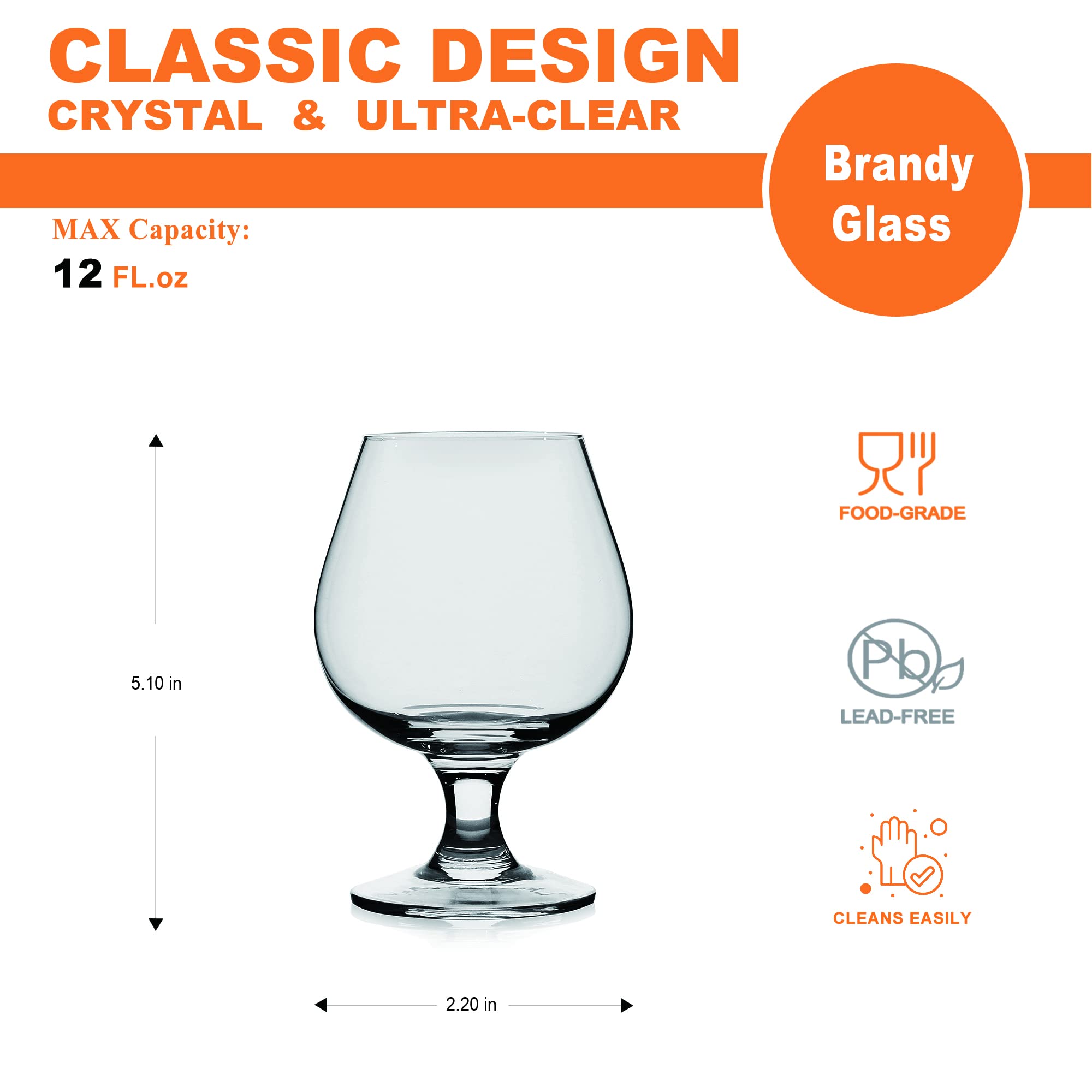 LUXU Crystal Brandy Snifter,Modern & Unique Stemmed Brandy Glasses,Premium Cognac Snifter for Scotch & Bourbon & Whiskey and Spirits, Lead-Free Beer Tasting Glasses (12FL.oz Set of 4)