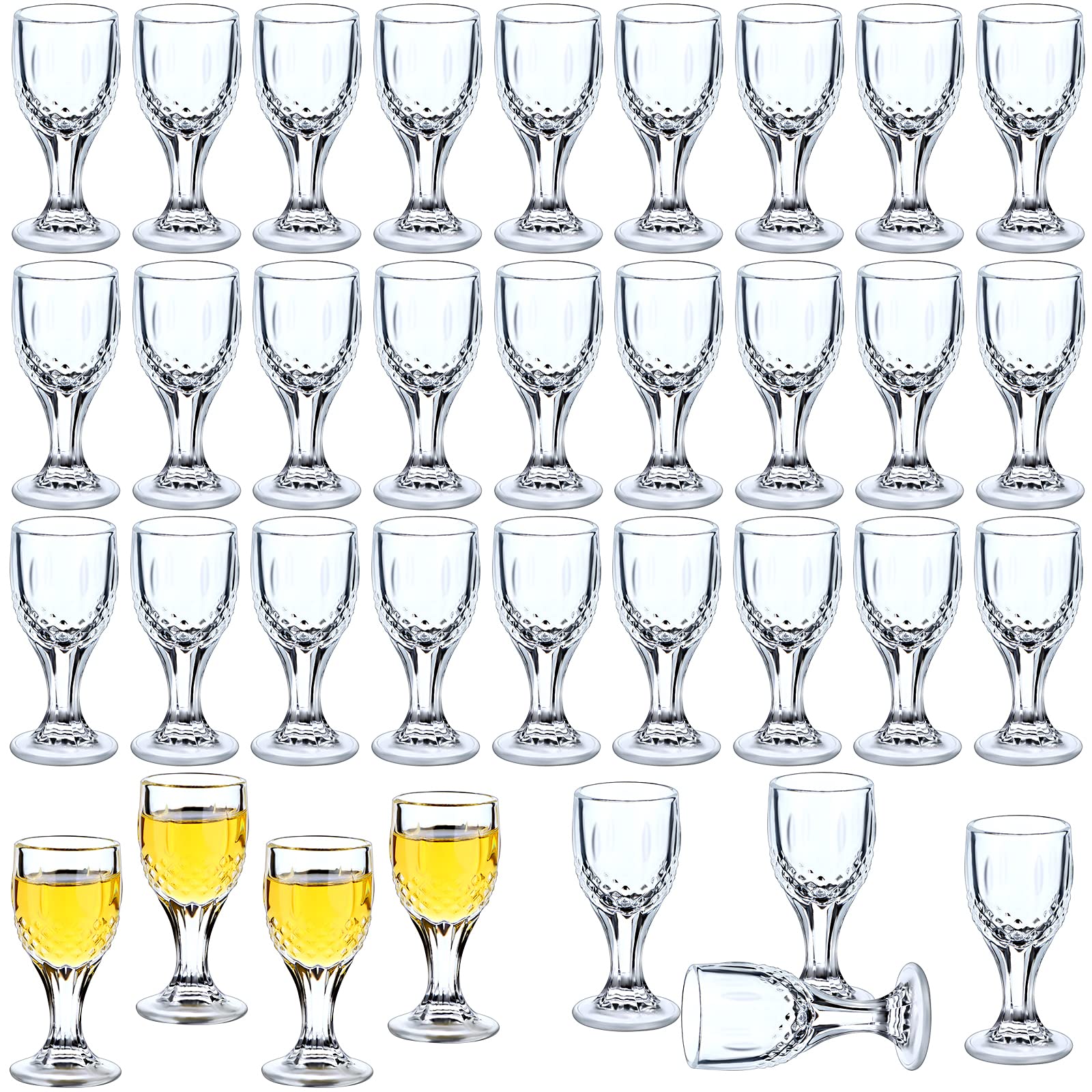 Ioffersuper 36-Pack Shot Glasses Set, 10Ml/0.338 Oz Mini Shot Glasses with Stem, Mini Wine Glasses, Thickness Glass