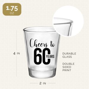 Cheers to 60 Years Shot Glasses, Set of 12, 1.75oz Black and Clear 60th Birthday Shot Glasses - 60th Birthday Decorations For Men, Perfect Shot Glass Cups for 60th Birthday Party Favors for Guests