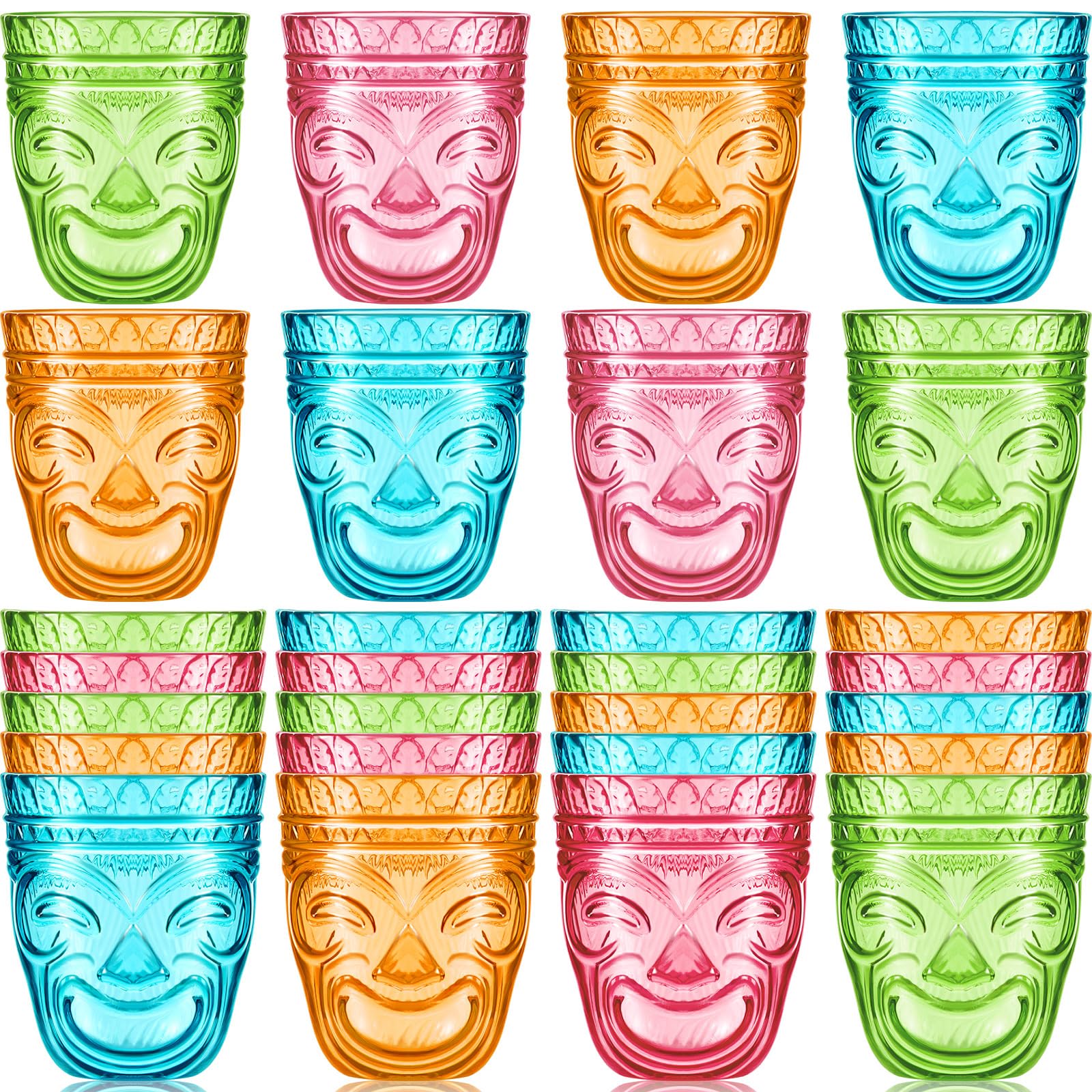 Irenare 24 Pcs Tiki Shot Glasses Hawaiian Style Tiki Cups Plastic Tiki Mug Tiki Bar Accessories Stackable Cocktail Party Shot Glasses Hold 2 oz Luau Party Supplies for Drinking(Trendy)