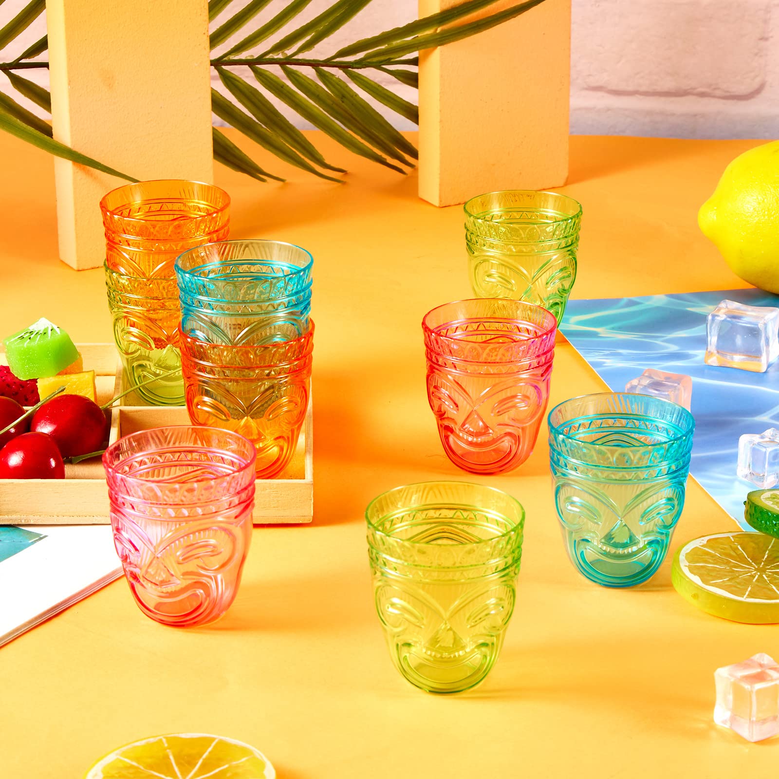 Irenare 24 Pcs Tiki Shot Glasses Hawaiian Style Tiki Cups Plastic Tiki Mug Tiki Bar Accessories Stackable Cocktail Party Shot Glasses Hold 2 oz Luau Party Supplies for Drinking(Trendy)