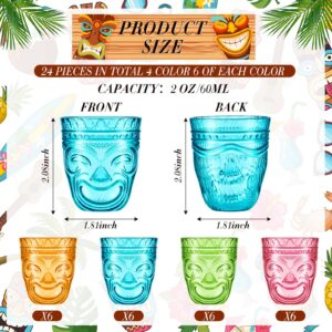 Irenare 24 Pcs Tiki Shot Glasses Hawaiian Style Tiki Cups Plastic Tiki Mug Tiki Bar Accessories Stackable Cocktail Party Shot Glasses Hold 2 oz Luau Party Supplies for Drinking(Trendy)