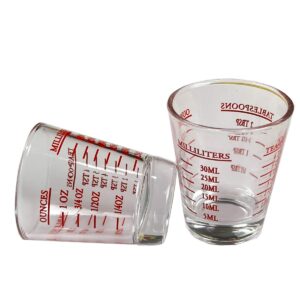 shot glasses measuring cup espresso shot glass liquid heavy glass wine glass 2 pack 26-incremental measurement 1oz, 6 tsp, 2 tbs, 30ml by tiyoorta (2 pack red)