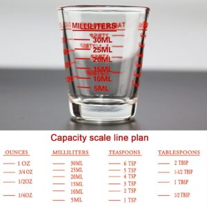 Shot Glasses Measuring cup Espresso Shot Glass Liquid Heavy Glass Wine Glass 2 Pack 26-Incremental Measurement 1oz, 6 Tsp, 2 Tbs, 30ml by TIYOORTA (2 pack red)