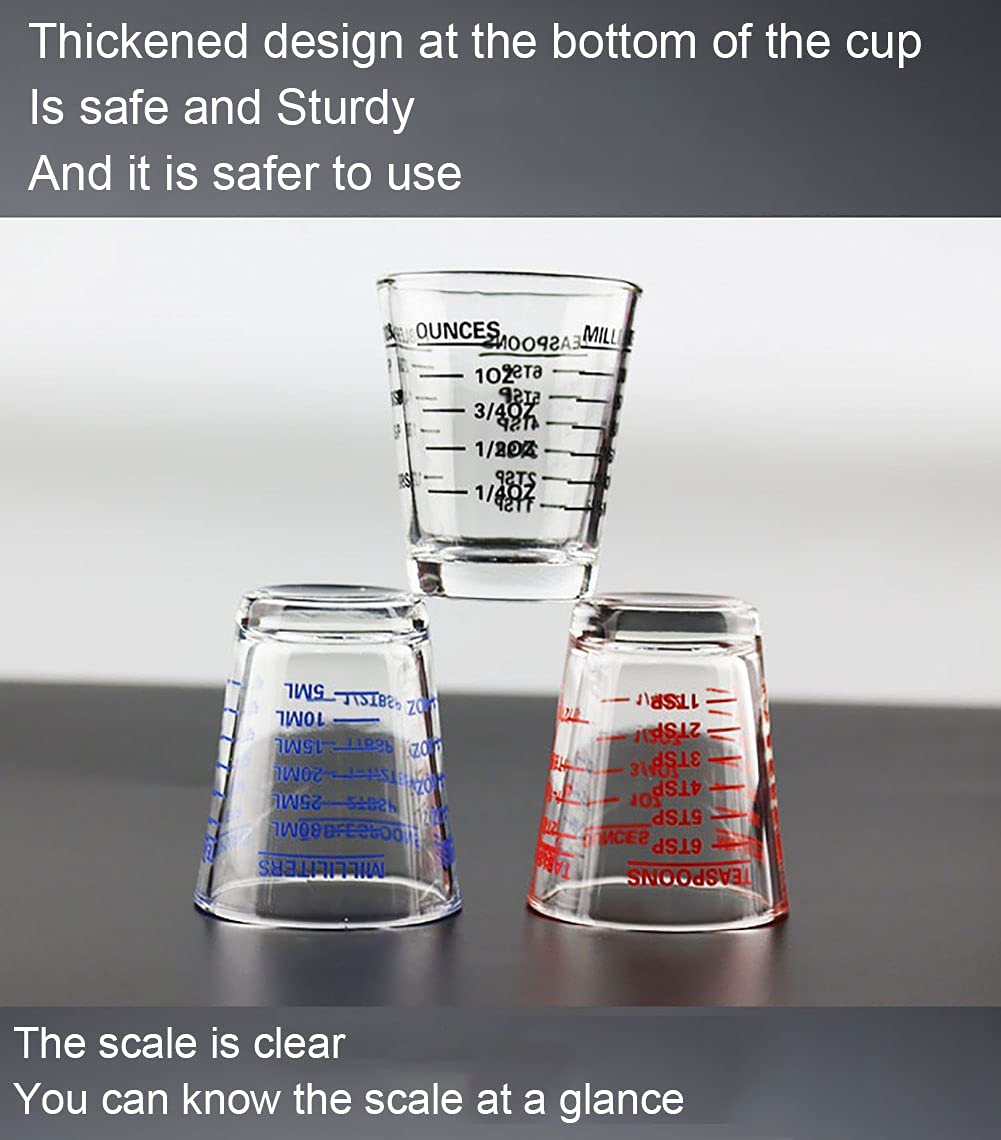 Shot Glasses Measuring cup Espresso Shot Glass Liquid Heavy Glass Wine Glass 2 Pack 26-Incremental Measurement 1oz, 6 Tsp, 2 Tbs, 30ml by TIYOORTA (2 pack red)