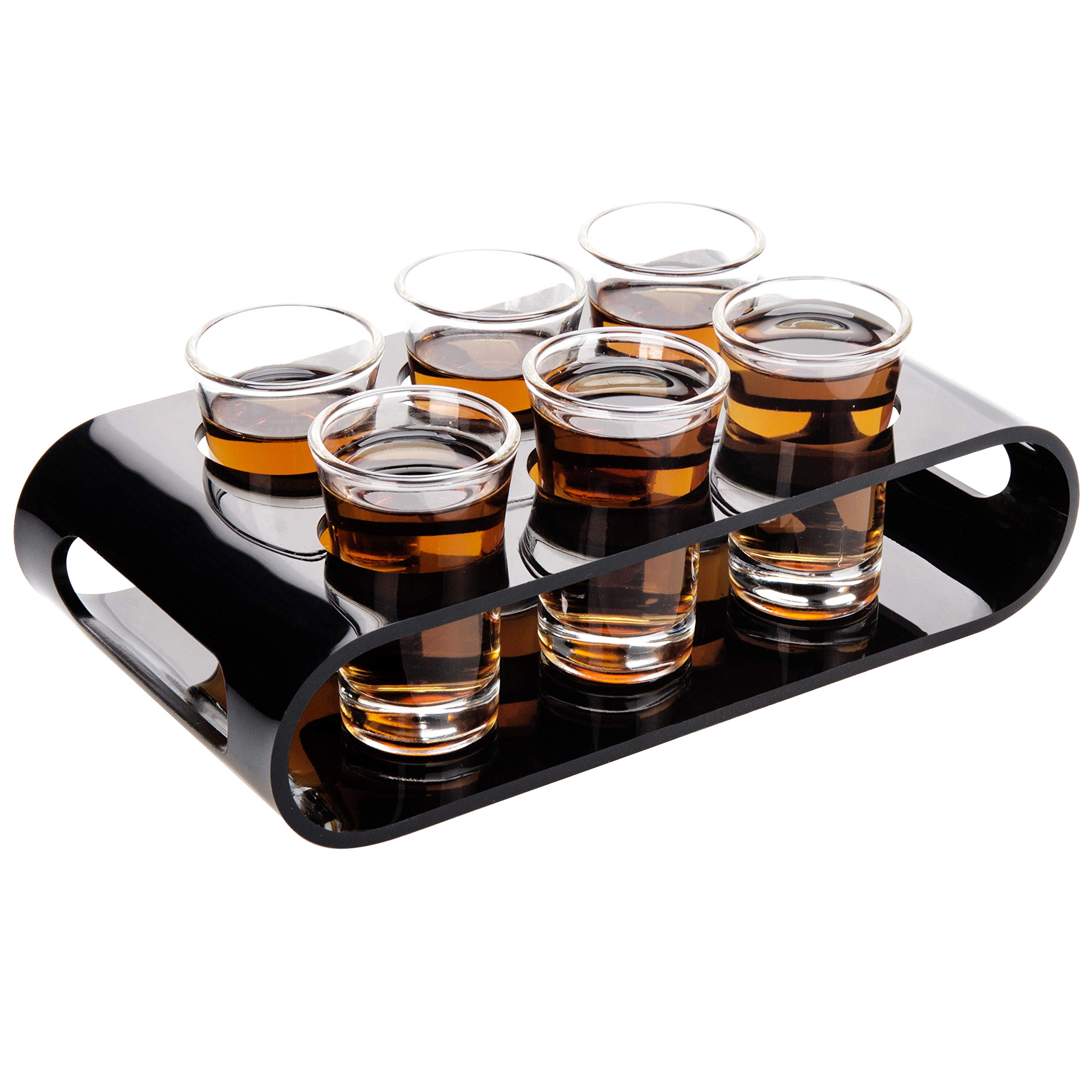 MyGift Black Premium Acrylic Shot Glass Tasting Flight Tray Gift Set with 6 Shot Glasses, Pub Bar Accessories Party Sampler Shooter Glasses with Serving Tray