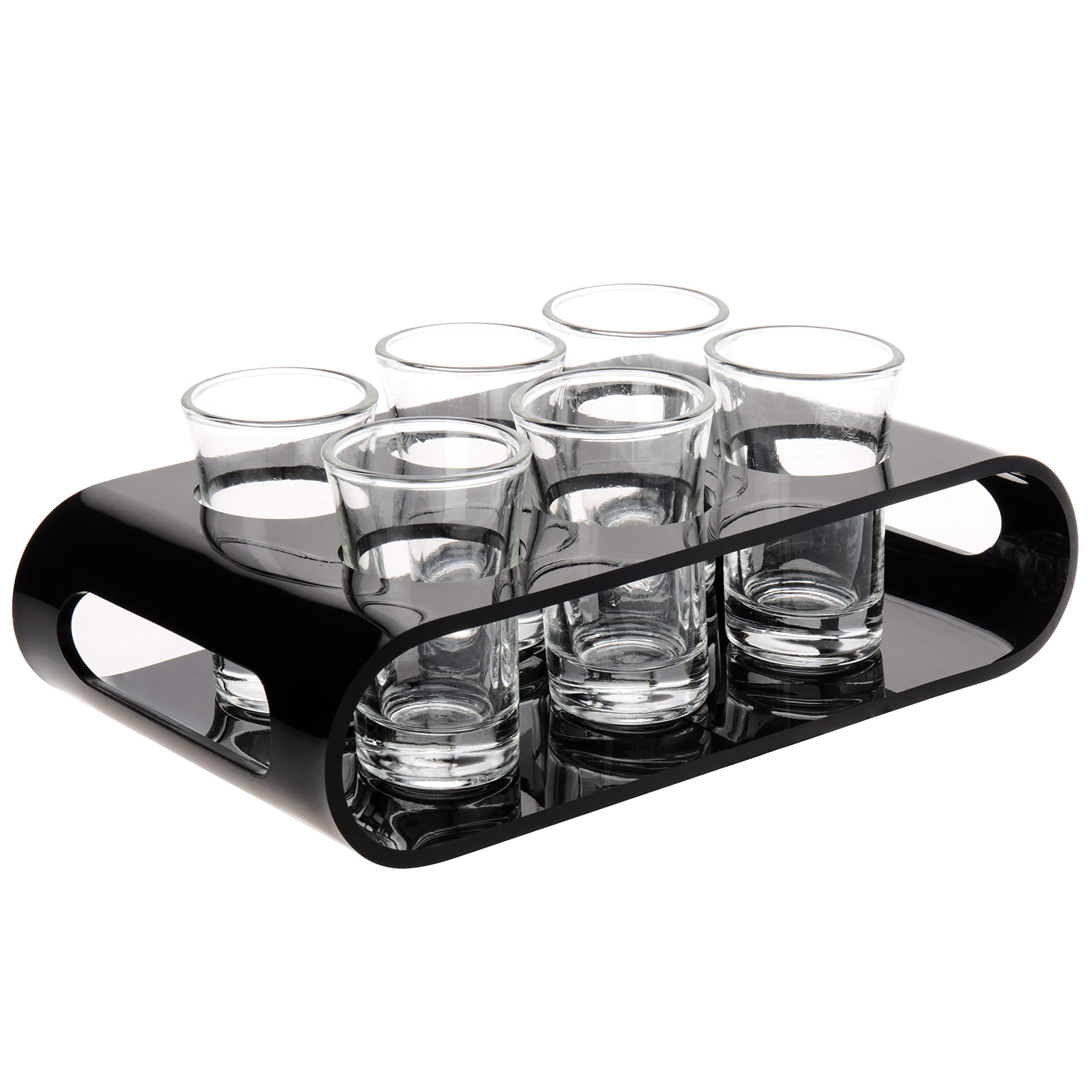 MyGift Black Premium Acrylic Shot Glass Tasting Flight Tray Gift Set with 6 Shot Glasses, Pub Bar Accessories Party Sampler Shooter Glasses with Serving Tray