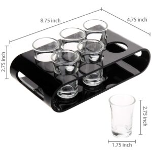 MyGift Black Premium Acrylic Shot Glass Tasting Flight Tray Gift Set with 6 Shot Glasses, Pub Bar Accessories Party Sampler Shooter Glasses with Serving Tray